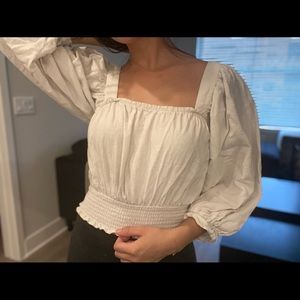 White Cropped Tie Blouse